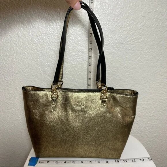 NWOT - Coach Light Gold Metallic Leather SM Sophia Tote Handbag Purse 37117 - Picture 1 of 12